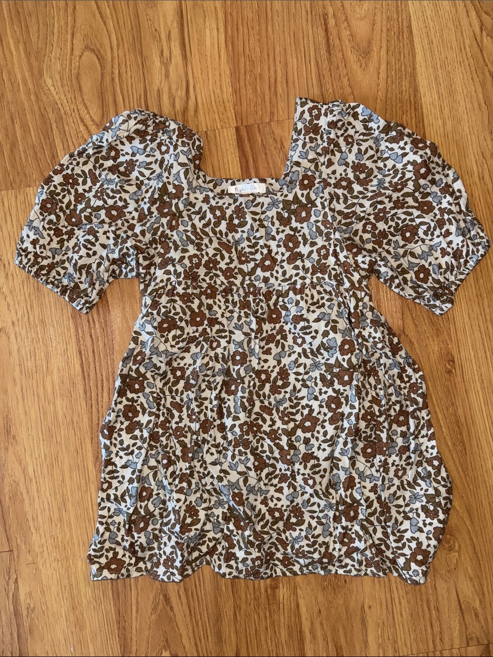 Rylee + Cru Brown Floral Square-Neck Puff Sleeve Dress Size 2-3 years